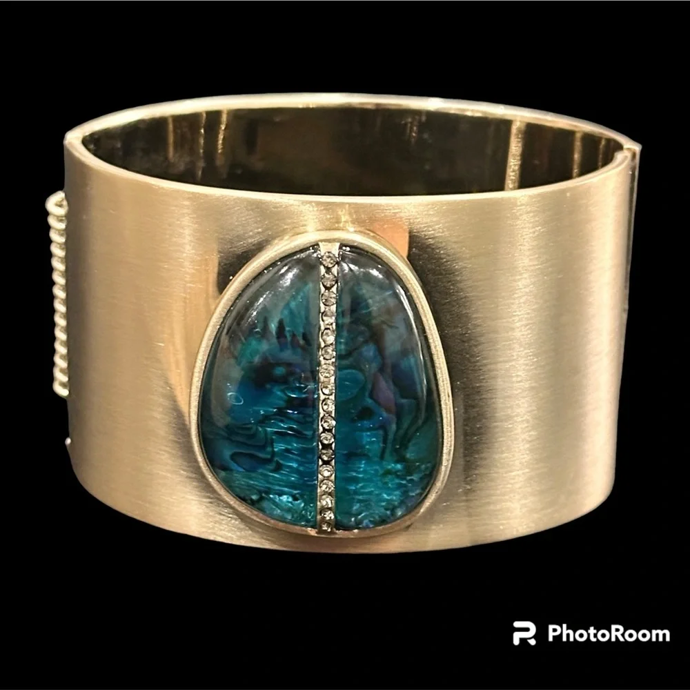 Kenneth Cole Wide Cuff With Stunning Peacock Stone With Crystal Enhancements - Picture 1 of 8
